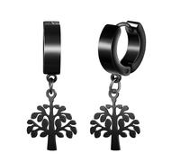 MicVivien Tree of Life Dangle Earrings for Men Hip Hop Stainless Steel Tree Earring Hinged Huggie Hoop Earring Jewellery Unisex