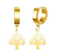 MicVivien Tree of Life Dangle Earrings for Men Hip Hop Stainless Steel Tree Earring Hinged Huggie Hoop Earring Jewellery Unisex