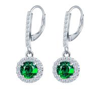 MicVivien Women Earrrings S925 Silver Round Cubic Zirconia Dangle Emerald