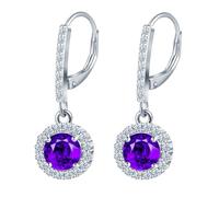 MicVivien Women Earrrings Silver Amethyst Round CZ Dangle Ear Jewellery Hypoallergenic