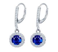 MicVivien Women Earrrings Silver Sapphire Round CZ Dangle Ear Jewellery Hypoallergenic