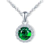 MicVivien Women Necklace Silver CZ Round Pendant Emerald with 45cm Chain