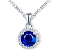 MicVivien Women Necklace Silver CZ Round Pendant Sapphire, 17.7inch Chain