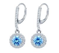 MicVivien Women S925 Silver Round Cubic Zirconia Dangle Earrrings Blue
