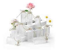 Micvtve 12 pcs Flower Vase Glass Bud Mini Vases,Small Clear Vintage Vases with Rope for Table Decorations, Wedding Floral Centerpiece