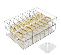 Micvtve 2 PCS Large Cable Organizer Box with Wire Ties Adjustable Compartments and Wire Ties Stackable Cord Organizer for Drawer for,Home,Desk Drawer Stationery Supplies Storage (Clear)