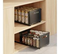 Micvtve 2 PCS Pull out Cabinet Organiser Foldable, Slide Out Drawer Storage Shelves Cupboard Organiser, Pull Out Shelf Kitchen Storage Drawer for Kitchen Cupboard, Bathroom (Black, 24.5 * 37.5 * 19cm)