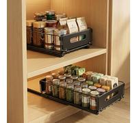 Micvtve 2 PCS Pull out Cabinet Organiser Foldable, Slide Out Drawer Storage Shelves Cupboard Organiser, Pull Out Shelf Kitchen Storage Drawer for Kitchen Cupboard, Bathroom (Black, 24.5 * 37.5 * 10cm)