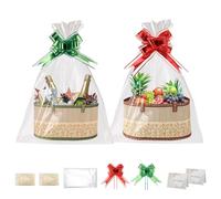 Micvtve 2 Set Empty Hamper Baskets Large Woven Bamboo Gift Basket Hamper Kit with Handles,Bows, Bags,Greeting Cards,Shredded Paper and Empty Gift Basket for Christmas Birthday Wedding Gift