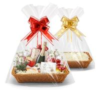 Micvtve 2 Set Gift Basket Hamper Kit,Create Your Own Gift Hamper Basket Kit with Bows, Cellophane Bags,Greeting Cards,Shredded Paper and Empty Gift Basket Use For Birthday, Wedding 35 x 25 x 7cm