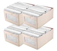 Micvtve 4 PCS Linen Wardrobe Storage Organiser Foldable Storage Bins Baskets for Organization Foldable Organizer with Clear Window Organizing Clothing, Jeans, Shelves (4)