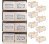 Micvtve 4 PCS Linen Wardrobe Storage Organiser Foldable Storage Bins Baskets for Organization Foldable Organizer with Clear Window Organizing Clothing, Jeans, Shelves (8)