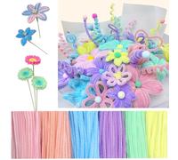 Micvtve 600 Pcs Pipe Cleaners Craft for Flowers, Pastel Chenille Stems for DIY Art Projects Gift(6 Colors), Bulk Fuzzy Pipe Cleaner Flower Kit, Ideals for Party Decor (Macarons)