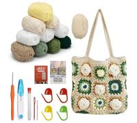 Micvtve Crochet kit for Beginners, Crochet Kit for Tote Bag Granny Square Crochet Tote Bag with Step-by-Step Video Tutorials Knitting Kit Beginner Crochet Kit for Adults (Camellia)