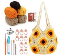 Micvtve Crochet kit for Beginners, Crochet Kit for Tote Bag Granny Square Crochet Tote Bag with Step-by-Step Video Tutorials Knitting Kit Beginner Crochet Kit for Adults (Sunflower)