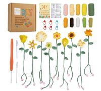 Micvtve Crochet Kits for Beginners Adults,9 PCS Flower Bookmarks Craft Kit with Yarn & Hook & Video Tutorial for All The Flowers Crochets Kits for Starters Idea Birthday Gifts (Yellow)
