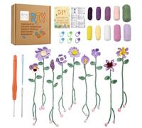 Micvtve Crochet Kits for Beginners Adults,9 PCS Flower Bookmarks Craft Kit with Yarn & Hook & Video Tutorial for All The Flowers Crochets Kits for Starters Idea Birthday Gifts (Purple)