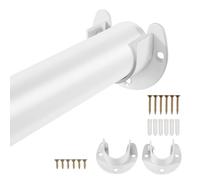 Micvtve Extendable Wardrobe Rod Extendable Heavy Duty Wardrobe rail 50-130cm,Round Clothes Hanging Pole with End Sockets & Screws for Wardrobe Cabinet Cupboard (White)