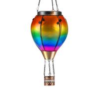 Micvtve Glass Hot Air Balloon Solar Lanterns with Flickering Flame, Hanging Light Outdoor Waterproof with Shepherd's Hooks for Garden Yard Decor, 20" H Colorful (Colorful)