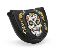 Micvtve Putter Head Covers, Premium Magnetic Closure for Golf Headcover Black PU Leather Colorful Skull Pattern,Putter Headcover for Halloween-Mallet