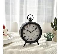 MICWIC Vintage Decorative Desk and Shelf Clock, Rustic Mantel Clock, Black Table Clock on Stand, Silent Non-Ticking, 24" (Diameter), Black