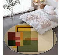 Mid-20Th Century Modernism Geometric Circle Area Rug for Bedroom, 60 cm Diameter Khaki Floor Carpet Pet Friendly Kids Anti-Slip Round Rugs, Machine Washable Nursery Mat for Indoor