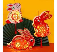 Mid-Autumn Festival Decoration 3pcs Rabbit DIY Hanging Lanterns Cute Bunny Moon Festival Ornament Hand-Held Portable Lantern Holiday Decor Lunar Year Spring Festival Decor