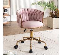 Mid Back Ergonomic Velvet Office Chair - Adjustable Height 50cm Wide Seat Swivel Executive Desk Chair with Stylish Tufted Barrel Back for Home & Office Use