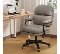 Mid Back Home Desk Armless Chair with Wheels PU Leather Ergonomic Computer Rolling Swivel Chair, Reclining 40° 360° Swivel Vanity Chair with Thickened Cushion,Rolling Office Desk Chair