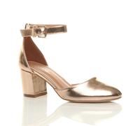 AJVANI Low mid Block Heel Ankle Strap Court Shoes Sandals Size 3 36 Rose Gold