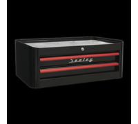 Mid-Box 2 Drawer Retro Style - Black with Red Anodised Drawer Pulls