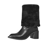 Mid-Calf Boots, Fashion Slip On Ankle Boots Pointed Toe Chunky Heel Comfortable Casual Winter Boots for Women, B Black, 7 UK