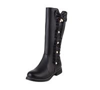Mid Calf Boots For Women Bowknot Lace Cute Princess Boots Block Low Heel Shoes Anti Slip With Side Zipper Footwear Soft Lug Sole Riding Boot Ladies Comfortable Casual Ankle Boot Outdoor