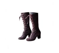 Mid Calf Boots for Women Vintage Victorian Costume Goth Witch Vintage 70s Lace Up Granny Boots Chunky Low Heel Renaissance Victorian Boots Halloween Cosplay Costume Shoes Combat Heeled Dress
