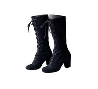 Mid Calf Boots for Women Vintage Victorian Costume Goth Witch Vintage 70s Lace Up Granny Boots Chunky Low Heel Renaissance Victorian Boots Halloween Cosplay Costume Shoes Combat Heeled Dress A Black