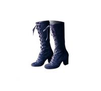 Mid Calf Boots for Women Vintage Victorian Costume Goth Witch Vintage 70s Lace Up Granny Boots Chunky Low Heel Renaissance Victorian Boots Halloween Cosplay Costume Shoes Combat Heeled Dress A Blue