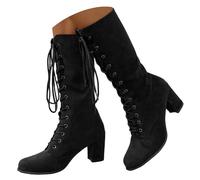 Mid Calf Boots for Women Vintage Victorian Costume Goth Witch Vintage 70s Lace Up Granny Boots Chunky Low Heel Renaissance Victorian Boots Halloween Cosplay Costume Shoes Combat Heeled Dress B Black
