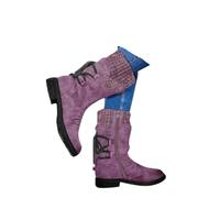 Mid Calf Boots for Women Wide Calf, Ladies Mid Calf Sweater Knitted Ruched Cuff Snow Boots Side Zipper Vintage Winter Booties Low Heel Round Toe Comfortable Tall Booties Winter Shoes