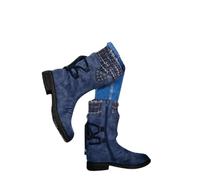 Mid Calf Boots for Women Wide Calf, Ladies Mid Calf Sweater Knitted Ruched Cuff Snow Boots Side Zipper Vintage Winter Booties Low Heel Round Toe Comfortable Tall Booties Winter Shoes