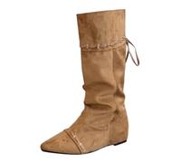 Mid Calf Boots Women Flat French Supersoft Suede Stacking Pleated Booties Women's Folding Two Wearing Western Denim Booties Womens Wide Calf Rain Shoes Size 8