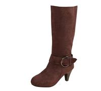 Mid Calf Boots Women Size 5.5- Womens Calf Boot Wedge Cozy Mid Calf Boot Kitten Heel Pull on Boot Lace-up Zipper Combat Boots,Flat Slouch Boots Western Boots for UK Ladies A1/Brown