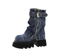 Mid Calf Boots Women Size 5- Kitten Heel Pull on Boot Wedge Cozy Mid Calf Boot Lace-up Zipper Combat Boots,Womens Calf Boot Flat Slouch Boots Western Boots for UK Ladies A1/Blue