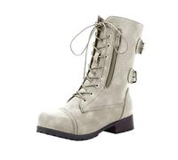 Mid Calf Boots Women Size 5- Lace-up Zipper Combat Boots,Womens Calf Boot Wedge Cozy Mid Calf Boot Kitten Heel Pull on Boot Flat Slouch Boots Western Boots for UK Ladies A1/Beige