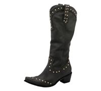 Mid Calf Boots Women, Vintage Western Cowgirl Boot Wide Calf Chunky Heel Meideval Boots Block Heel Long Cowboy Boot Pointed Toe Slip On Shoes Comfortable Classic Footwear Autumn Winter