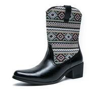 Mid Calf Cowboy Boots Mens Retro Classic Country Western Boots Non Slip Low Heel Flat Distressed Country Boots for Horse Farms Ranch Construction Sites, Black, 26.0 cm