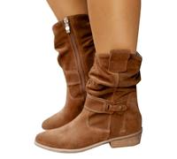 Mid Calf Suede Boots Womens| Womens Boots With Side Zip| Elegant Party Boot| Pointed Toe Low Heel Bootie| Comfort Walking Boot| Winter Warm Booties| Casual Comfort Booties| Lightweight Ankle Bootie