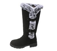 Mid Calf Thermal Cotton Snow Boots For Women，Womens Winter Flat Fluffy Snow Boots，Quilted Faux Fur Cuff Winter Low Heel Sole Durable Snow Rain Outdoor Boot，Winter Boots Outdoor Snowshoes