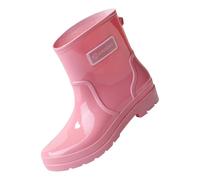 Mid-Calf Wellies for Women Rain Boots Chunky Heels （Pink 6.5 UK