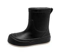 Mid Calf Wellies Waterproof Ankle Boots Women Garden Shoes Mid Length Boots Women Calf Rain Outdoor Garden Shoes Booties Real Leather (Black,6)