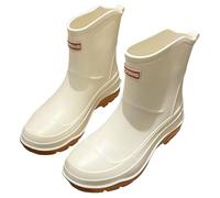 Mid Calf Wellies Waterproof Ankle Boots Women Ladies Garden Shoes Wooden Court Shoes Short Rain Boots for Women And Men Lightweight Garden Anti Slip Womens Rain Stylish Mid Heel Rubber Ankle Booties w